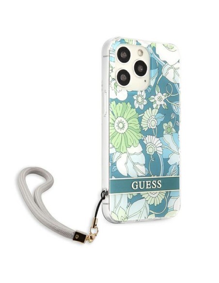 Guess Flower Strap dėklas, skirtas iPhone 13 Pro / iPhone 13 - žalias Guess Flower Strap dėklas, skirtas iPhone 13 Pro / iPhone 13 - žalias