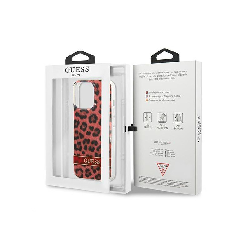 Guess Leopard dėklas, skirtas iPhone 13 Pro / iPhone 13 - raudonas