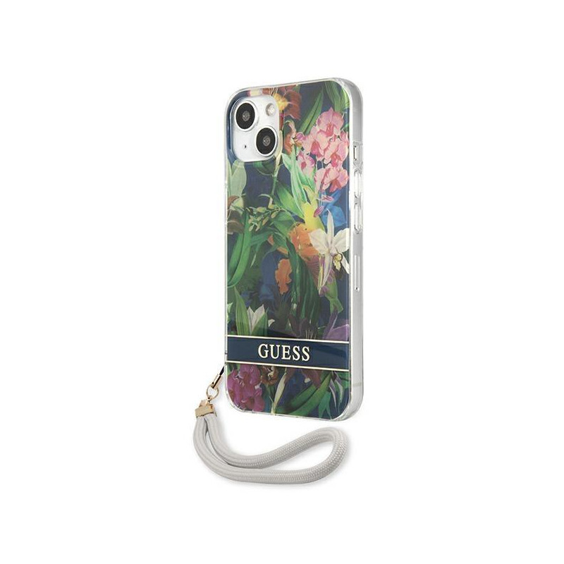 Guess Flower Strap dėklas iPhone 13 - mėlynas