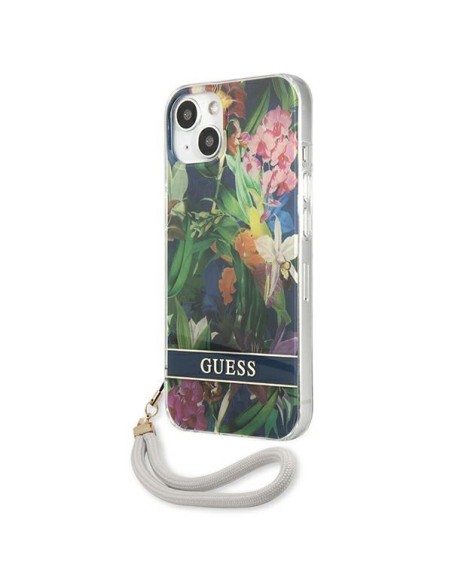 Guess Flower Strap dėklas iPhone 13 - mėlynas Guess Flower Strap dėklas iPhone 13 - mėlynas