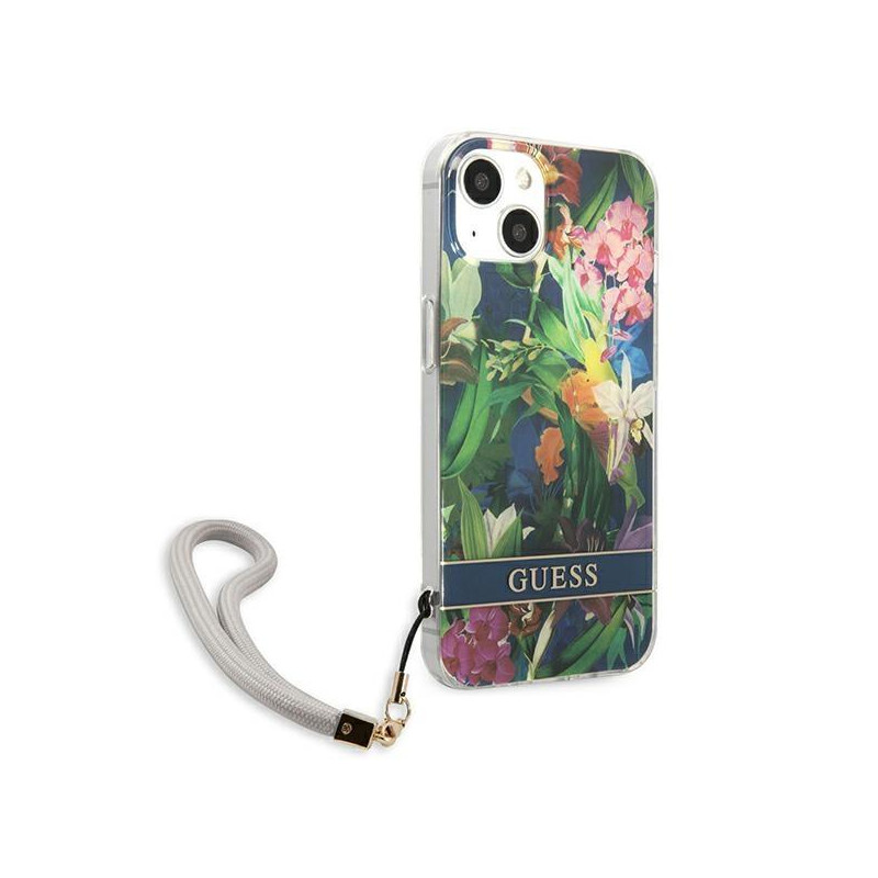 Guess Flower Strap dėklas iPhone 13 - mėlynas