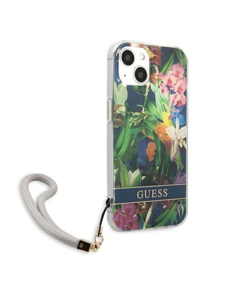 Guess Flower Strap dėklas iPhone 13 - mėlynas Guess Flower Strap dėklas iPhone 13 - mėlynas