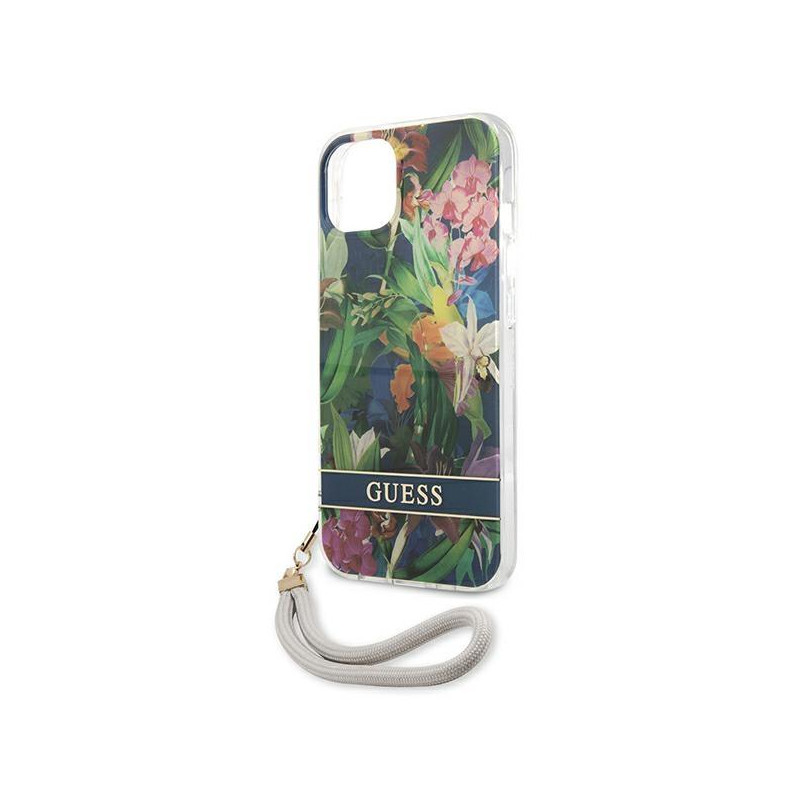 Guess Flower Strap dėklas iPhone 13 - mėlynas