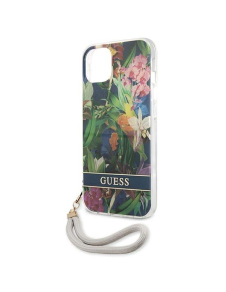 Guess Flower Strap dėklas iPhone 13 - mėlynas Guess Flower Strap dėklas iPhone 13 - mėlynas