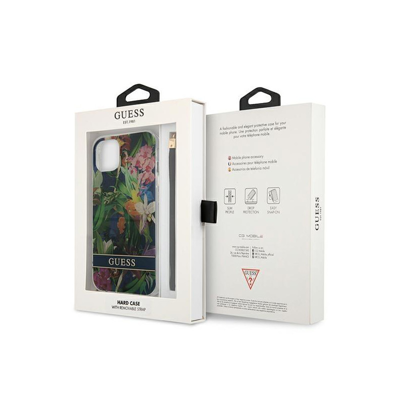 Guess Flower Strap dėklas iPhone 13 - mėlynas