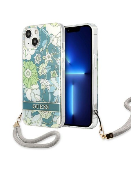 Guess Flower Strap dėklas iPhone 13 - žalias Guess Flower Strap dėklas iPhone 13 - žalias