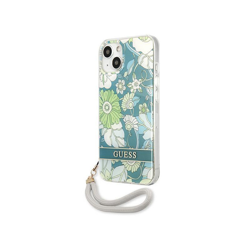 Guess Flower Strap dėklas iPhone 13 - žalias