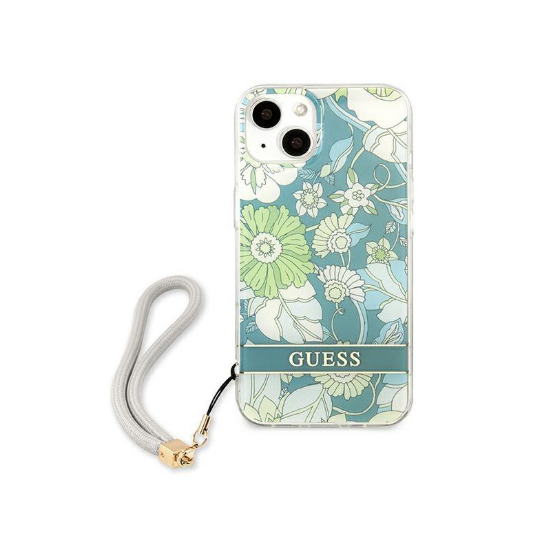 Guess Flower Strap dėklas iPhone 13 - žalias