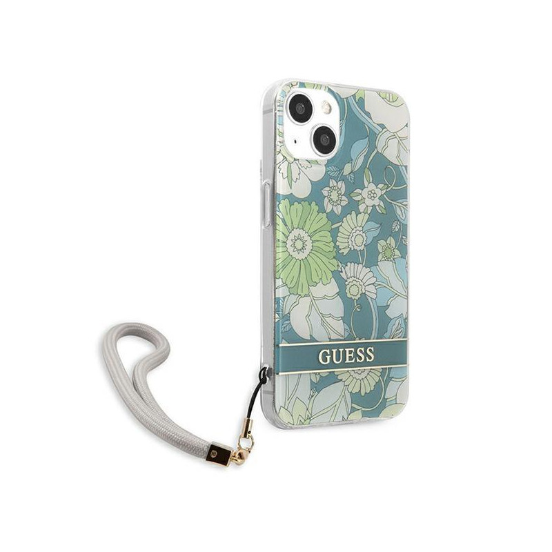 Guess Flower Strap dėklas iPhone 13 - žalias