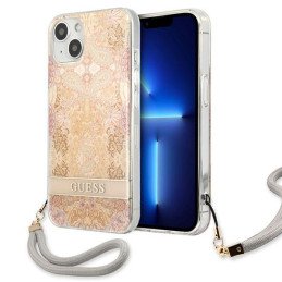Guess Flower Strap dėklas iPhone 13 mini - auksinis