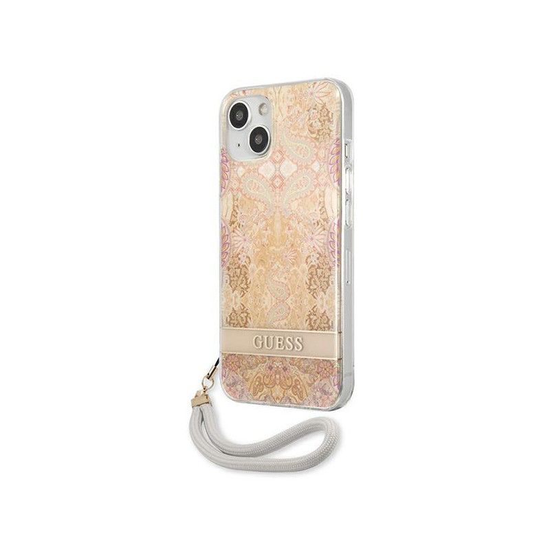 Guess Flower Strap dėklas iPhone 13 mini - auksinis
