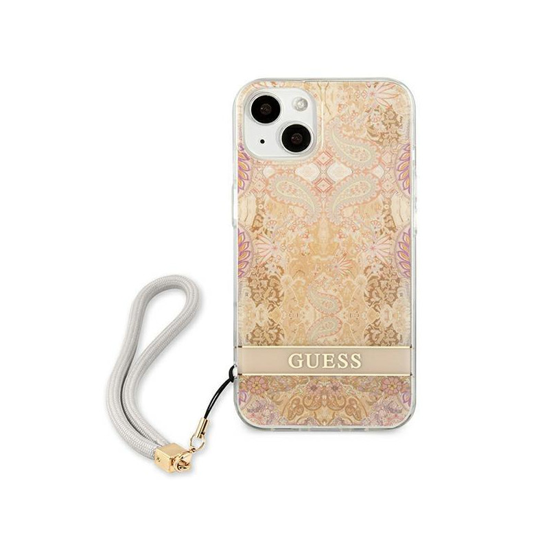 Guess Flower Strap dėklas iPhone 13 mini - auksinis