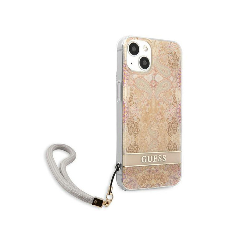 Guess Flower Strap dėklas iPhone 13 mini - auksinis