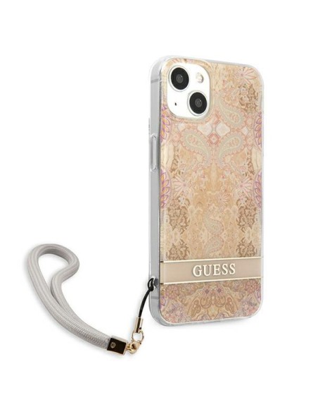 Guess Flower Strap dėklas iPhone 13 mini - auksinis Guess Flower Strap dėklas iPhone 13 mini - auksinis