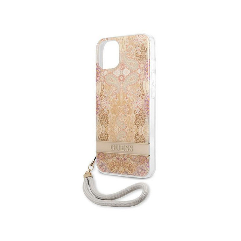 Guess Flower Strap dėklas iPhone 13 mini - auksinis