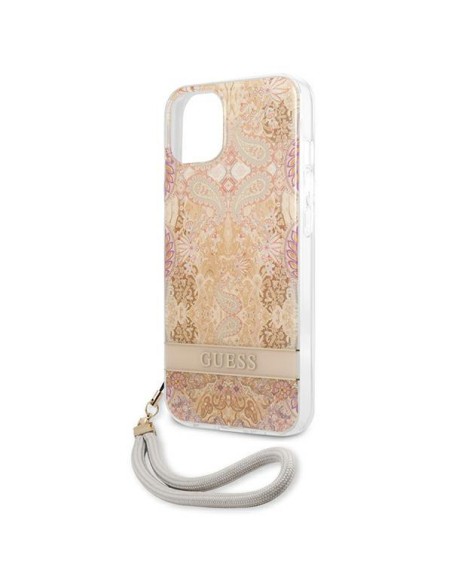 Guess Flower Strap dėklas iPhone 13 mini - auksinis Guess Flower Strap dėklas iPhone 13 mini - auksinis