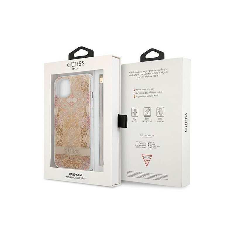 Guess Flower Strap dėklas iPhone 13 mini - auksinis