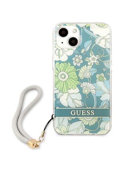 Guess Flower Strap dėklas iPhone 13 mini - žalias