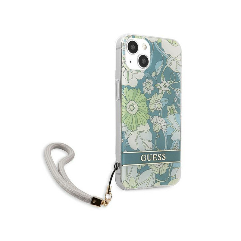 Guess Flower Strap dėklas iPhone 13 mini - žalias