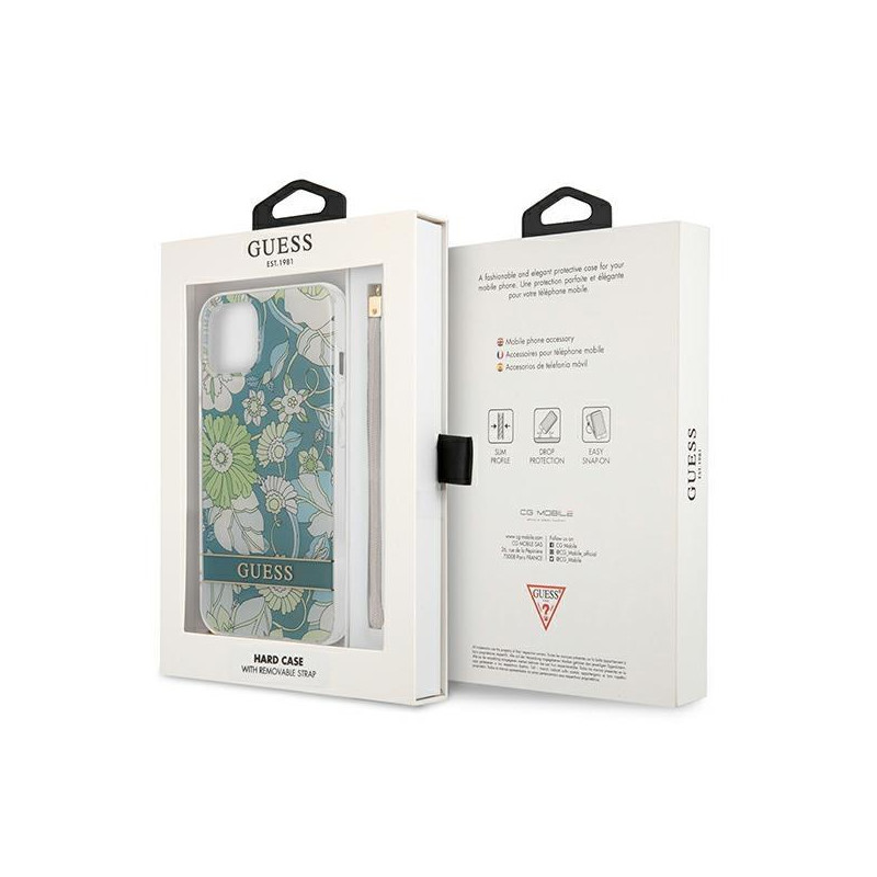 Guess Flower Strap dėklas iPhone 13 mini - žalias
