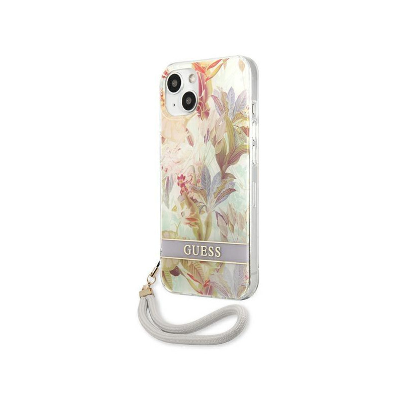 Guess Flower Strap dėklas iPhone 13 mini - violetinis