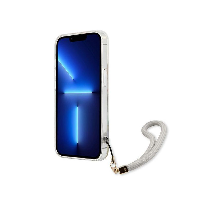 Guess Flower Strap dėklas iPhone 13 mini - violetinis