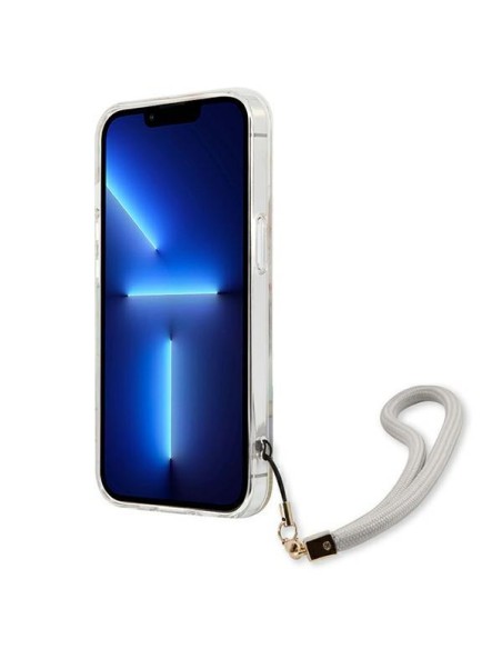 Guess Flower Strap dėklas iPhone 13 mini - violetinis Guess Flower Strap dėklas iPhone 13 mini - violetinis