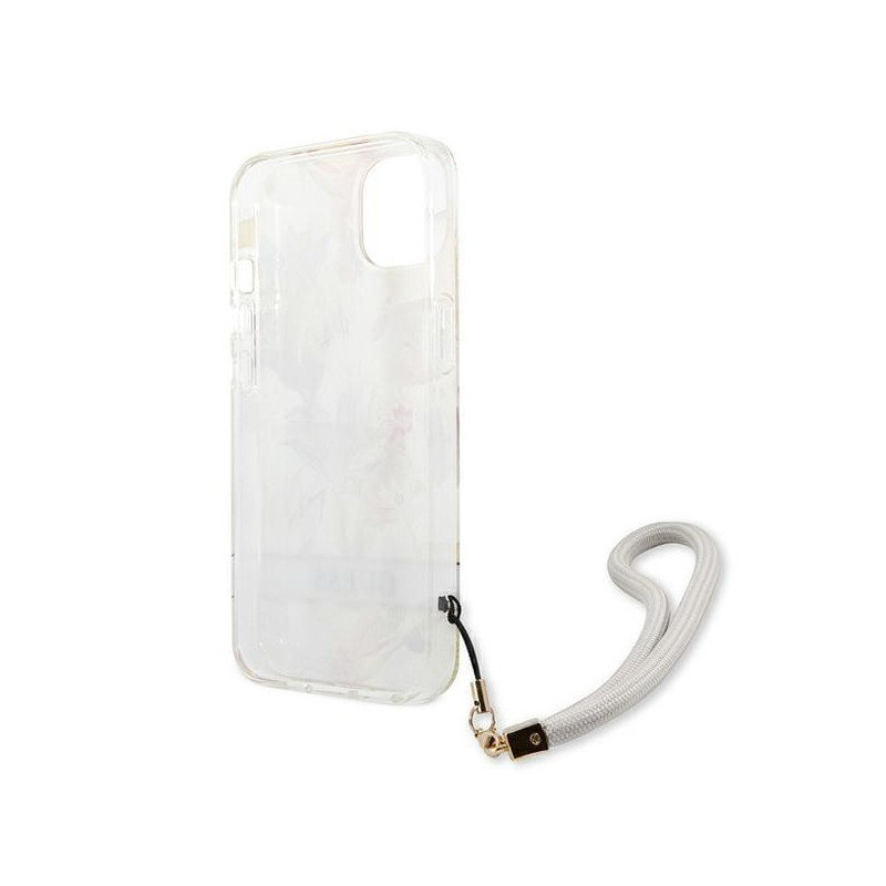 Guess Flower Strap dėklas iPhone 13 mini - violetinis