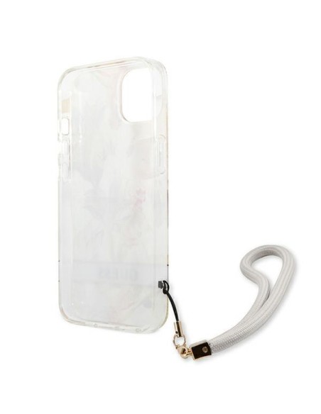 Guess Flower Strap dėklas iPhone 13 mini - violetinis Guess Flower Strap dėklas iPhone 13 mini - violetinis