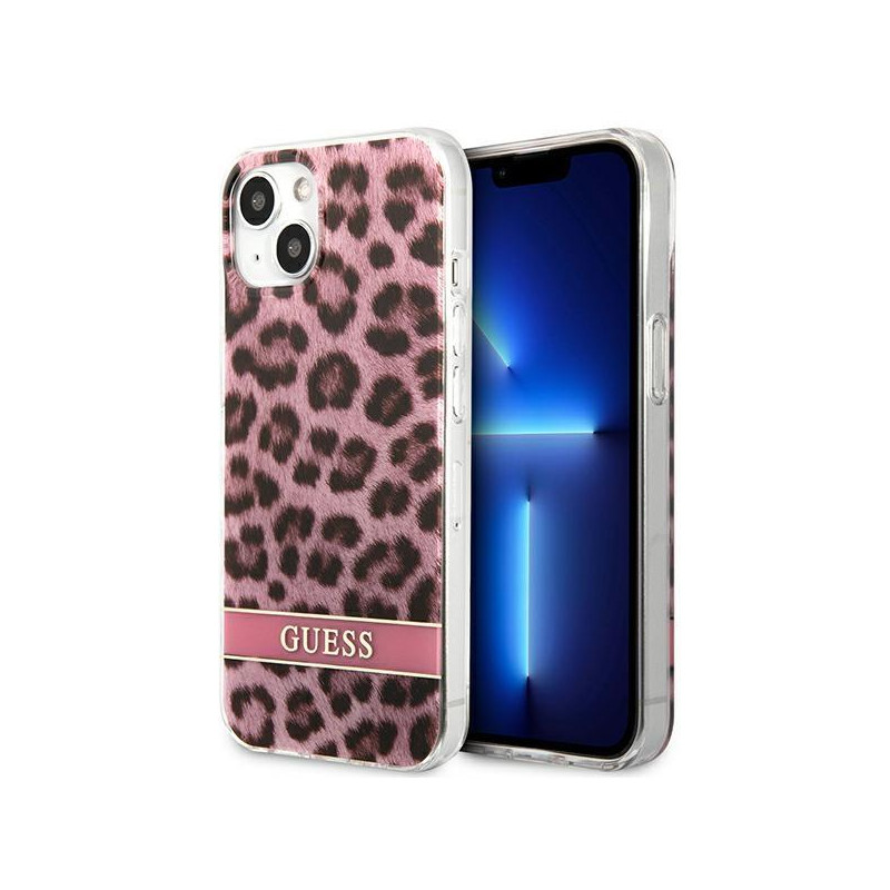Guess Leopard dėklas iPhone 13 mini - rožinis
