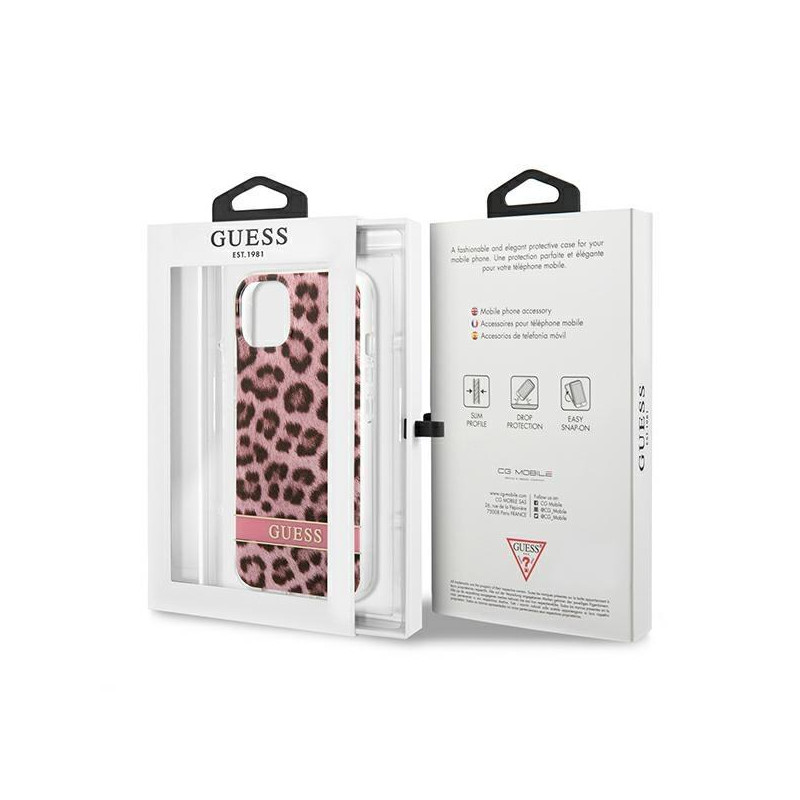 Guess Leopard dėklas iPhone 13 mini - rožinis