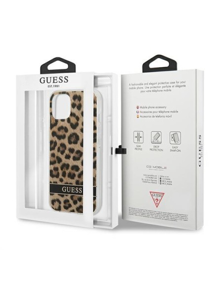 Guess Leopard dėklas iPhone 13 mini - rudas Guess Leopard dėklas iPhone 13 mini - rudas
