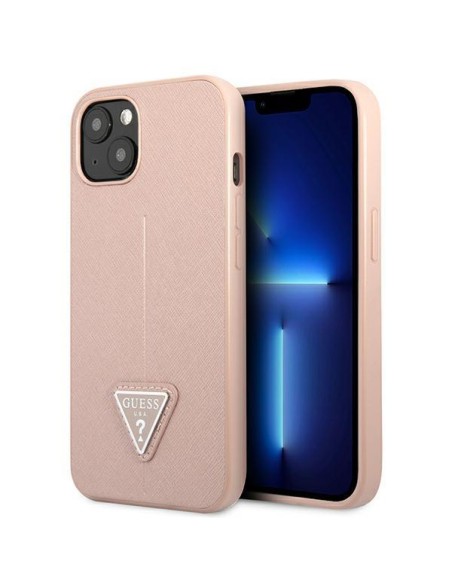 Guess Saffiano Triangle Logo dėklas iPhone 13 mini - rožinis Guess Saffiano Triangle Logo dėklas iPhone 13 mini - rožinis