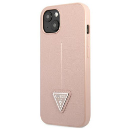 Guess Saffiano Triangle Logo dėklas iPhone 13 mini - rožinis