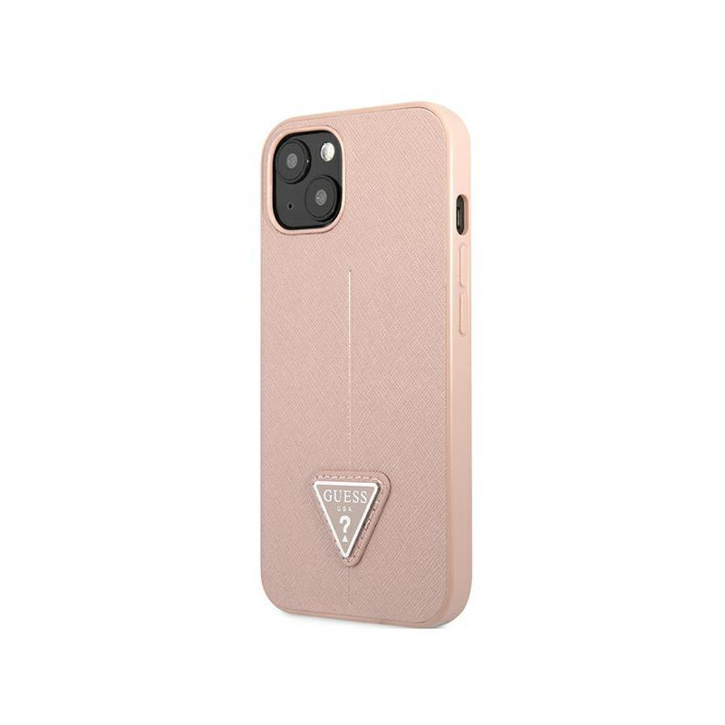 Guess Saffiano Triangle Logo dėklas iPhone 13 mini - rožinis