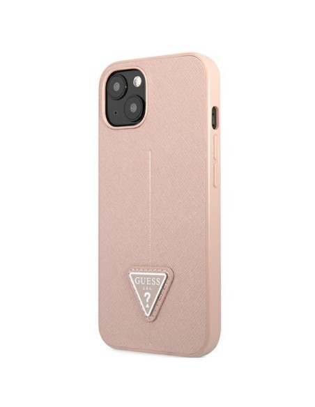 Guess Saffiano Triangle Logo dėklas iPhone 13 mini - rožinis Guess Saffiano Triangle Logo dėklas iPhone 13 mini - rožinis