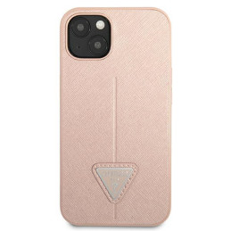 Guess Saffiano Triangle Logo dėklas iPhone 13 mini - rožinis