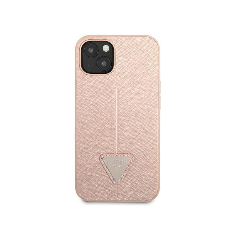 Guess Saffiano Triangle Logo dėklas iPhone 13 mini - rožinis