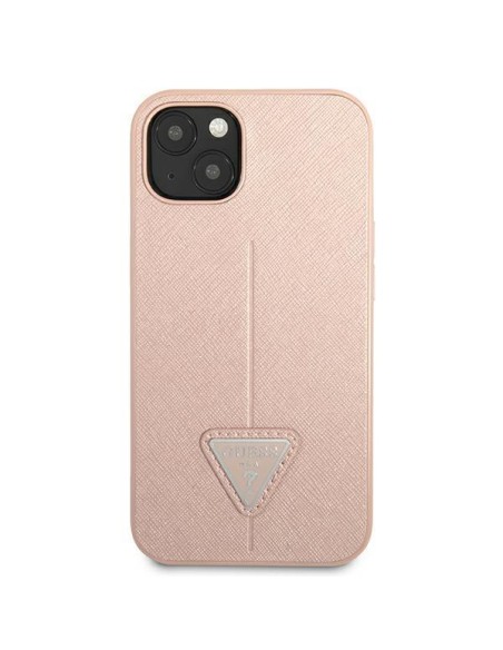 Guess Saffiano Triangle Logo dėklas iPhone 13 mini - rožinis Guess Saffiano Triangle Logo dėklas iPhone 13 mini - rožinis
