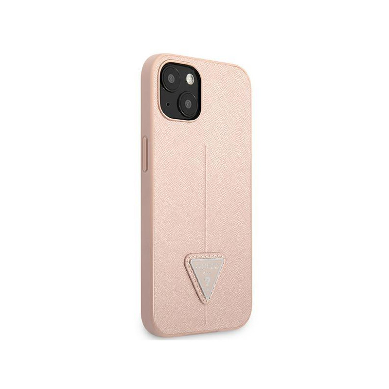 Guess Saffiano Triangle Logo dėklas iPhone 13 mini - rožinis