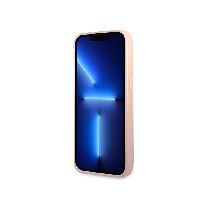 Guess Saffiano Triangle Logo dėklas iPhone 13 mini - rožinis
