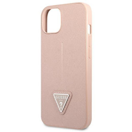 Guess Saffiano Triangle Logo dėklas iPhone 13 mini - rožinis