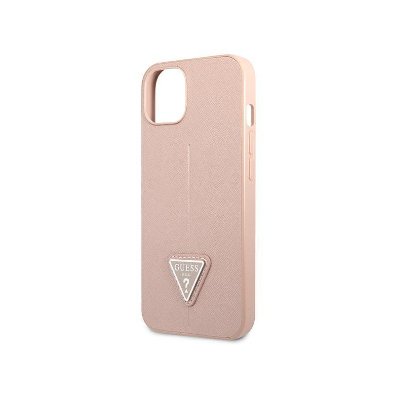 Guess Saffiano Triangle Logo dėklas iPhone 13 mini - rožinis