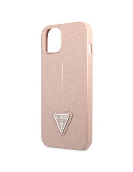 Guess Saffiano Triangle Logo dėklas iPhone 13 mini - rožinis Guess Saffiano Triangle Logo dėklas iPhone 13 mini - rožinis
