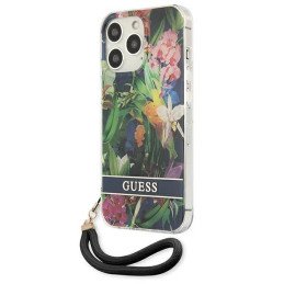 Guess Flower Strap dėklas, skirtas iPhone 13 Pro Max - mėlynas