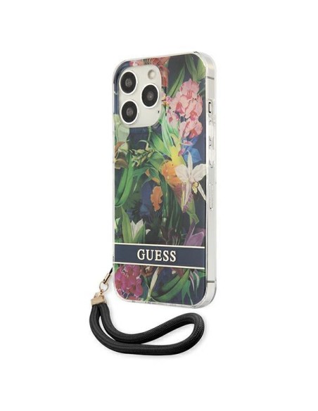 Guess Flower Strap dėklas, skirtas iPhone 13 Pro Max - mėlynas Guess Flower Strap dėklas, skirtas iPhone 13 Pro Max - mėlynas