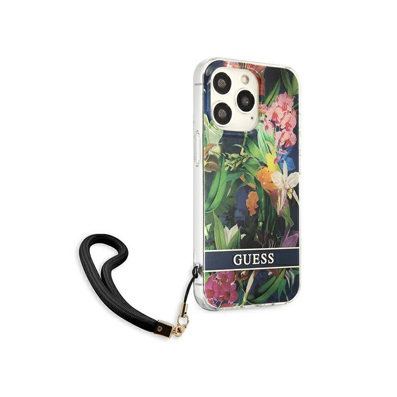 Guess Flower Strap dėklas, skirtas iPhone 13 Pro Max - mėlynas