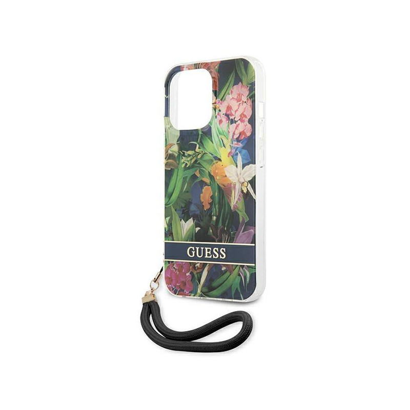 Guess Flower Strap dėklas, skirtas iPhone 13 Pro Max - mėlynas