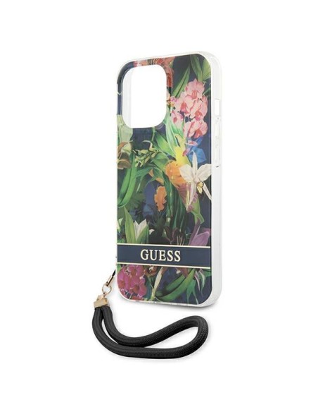 Guess Flower Strap dėklas, skirtas iPhone 13 Pro Max - mėlynas Guess Flower Strap dėklas, skirtas iPhone 13 Pro Max - mėlynas