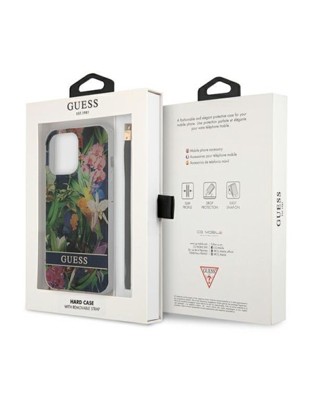 Guess Flower Strap dėklas, skirtas iPhone 13 Pro Max - mėlynas Guess Flower Strap dėklas, skirtas iPhone 13 Pro Max - mėlynas